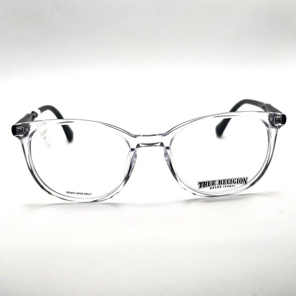 True Religion T033 Eyeglass Frame Full Horn Wayfarer Spring Clear Gray 52-19-145 - Picture 1 of 11